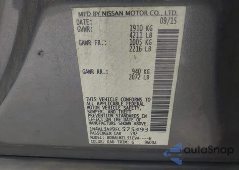 2015 Nissan Altima 2.5 Sv из США, поврежденный, VIN 1N4AL3AP9FC575493